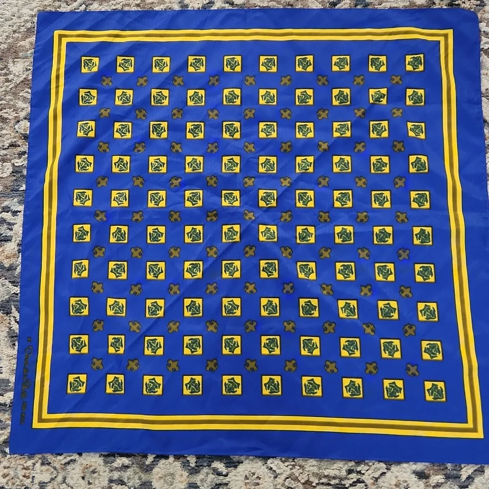 Oscar de la Renta Blue and Yellow Silk Scarf